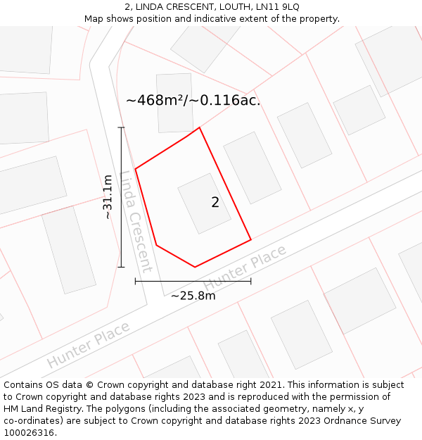 2, LINDA CRESCENT, LOUTH, LN11 9LQ: Plot and title map