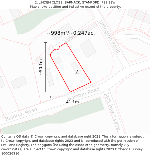 2, LINDEN CLOSE, BARNACK, STAMFORD, PE9 3EW: Plot and title map