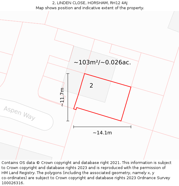 2, LINDEN CLOSE, HORSHAM, RH12 4AJ: Plot and title map