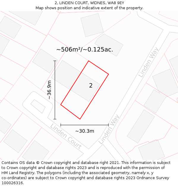 2, LINDEN COURT, WIDNES, WA8 9EY: Plot and title map