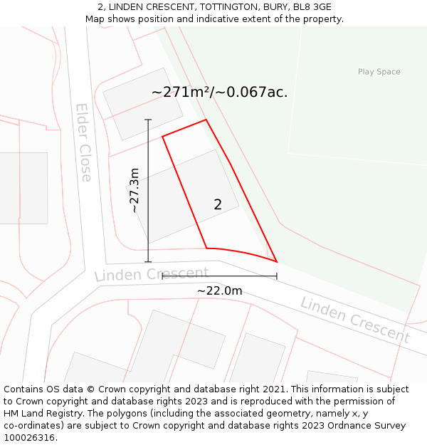 2, LINDEN CRESCENT, TOTTINGTON, BURY, BL8 3GE: Plot and title map