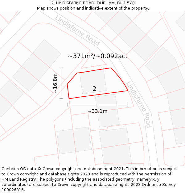 2, LINDISFARNE ROAD, DURHAM, DH1 5YQ: Plot and title map