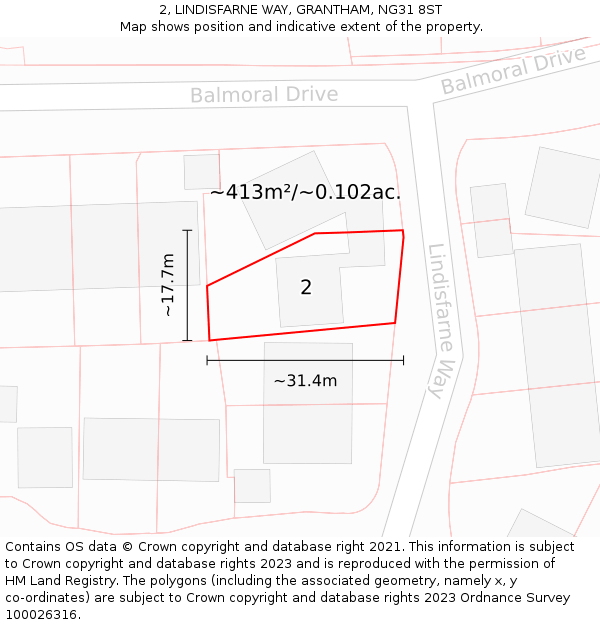 2, LINDISFARNE WAY, GRANTHAM, NG31 8ST: Plot and title map