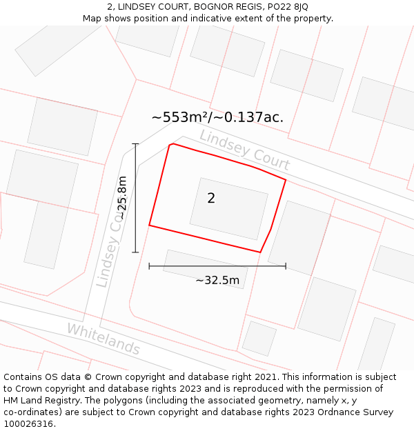 2, LINDSEY COURT, BOGNOR REGIS, PO22 8JQ: Plot and title map