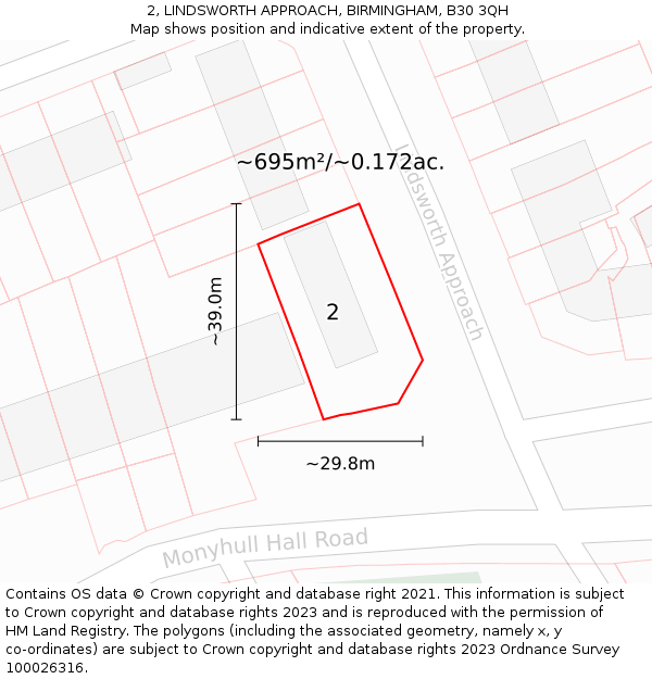 2, LINDSWORTH APPROACH, BIRMINGHAM, B30 3QH: Plot and title map