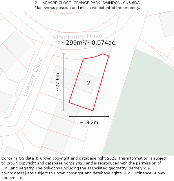 2, LINEACRE CLOSE, GRANGE PARK, SWINDON, SN5 6DA: Plot and title map