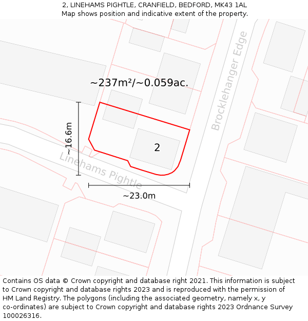 2, LINEHAMS PIGHTLE, CRANFIELD, BEDFORD, MK43 1AL: Plot and title map