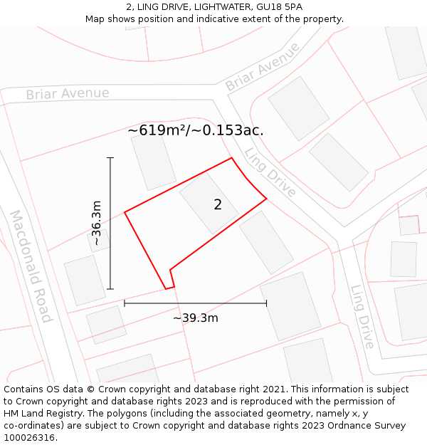 2, LING DRIVE, LIGHTWATER, GU18 5PA: Plot and title map