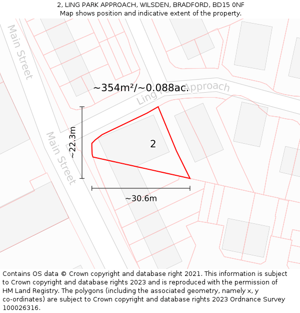 2, LING PARK APPROACH, WILSDEN, BRADFORD, BD15 0NF: Plot and title map