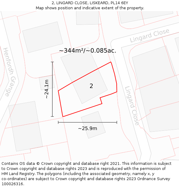 2, LINGARD CLOSE, LISKEARD, PL14 6EY: Plot and title map