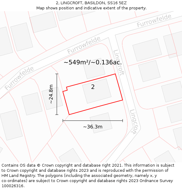 2, LINGCROFT, BASILDON, SS16 5EZ: Plot and title map