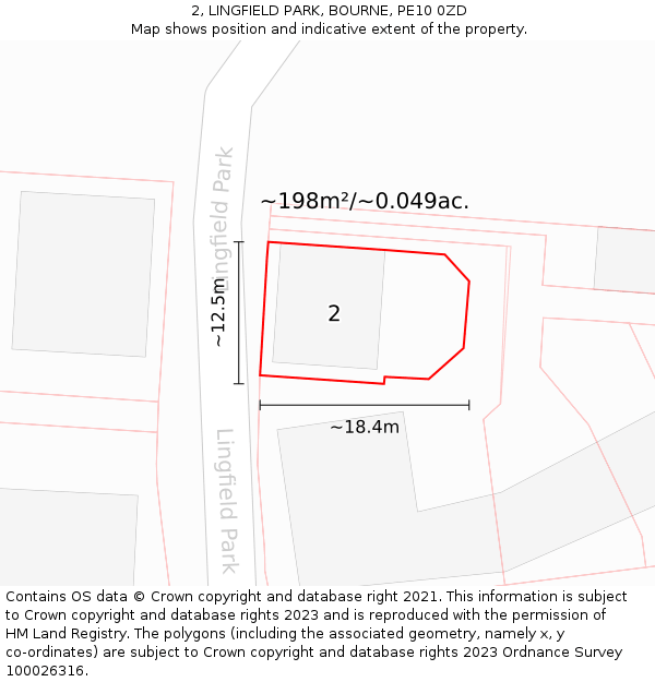 2, LINGFIELD PARK, BOURNE, PE10 0ZD: Plot and title map