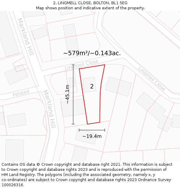 2, LINGMELL CLOSE, BOLTON, BL1 5EG: Plot and title map