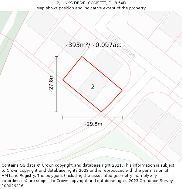 2, LINKS DRIVE, CONSETT, DH8 5XD: Plot and title map