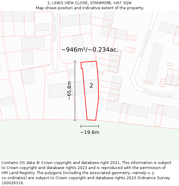 2, LINKS VIEW CLOSE, STANMORE, HA7 3QW: Plot and title map