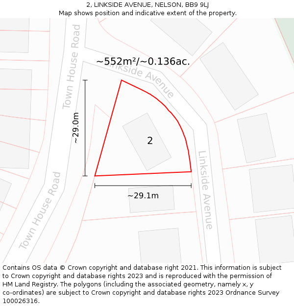 2, LINKSIDE AVENUE, NELSON, BB9 9LJ: Plot and title map