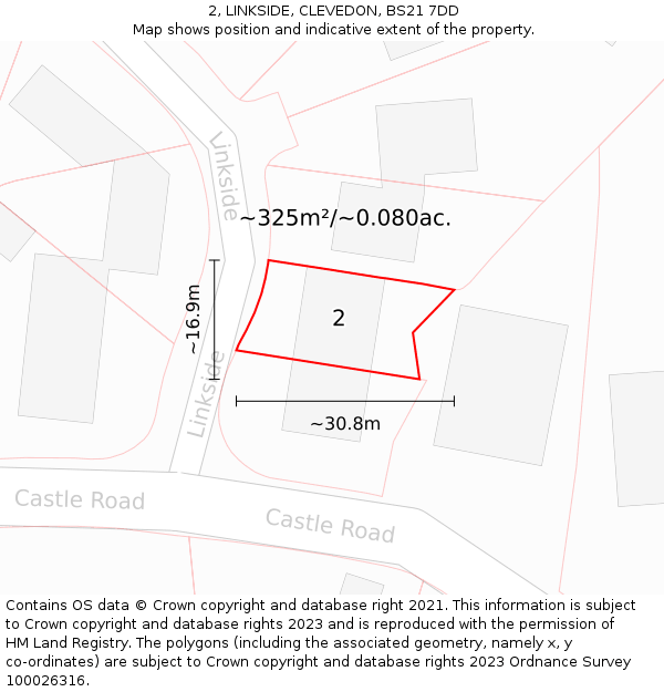 2, LINKSIDE, CLEVEDON, BS21 7DD: Plot and title map