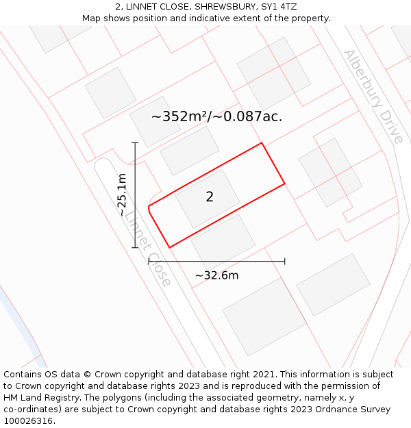 2, LINNET CLOSE, SHREWSBURY, SY1 4TZ: Plot and title map