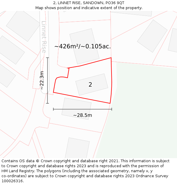 2, LINNET RISE, SANDOWN, PO36 9QT: Plot and title map