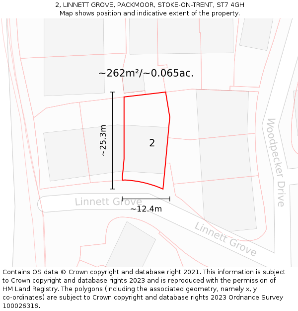 2, LINNETT GROVE, PACKMOOR, STOKE-ON-TRENT, ST7 4GH: Plot and title map