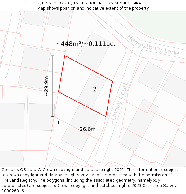 2, LINNEY COURT, TATTENHOE, MILTON KEYNES, MK4 3EF: Plot and title map