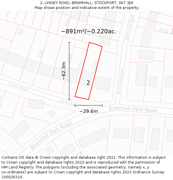 2, LINNEY ROAD, BRAMHALL, STOCKPORT, SK7 3JW: Plot and title map