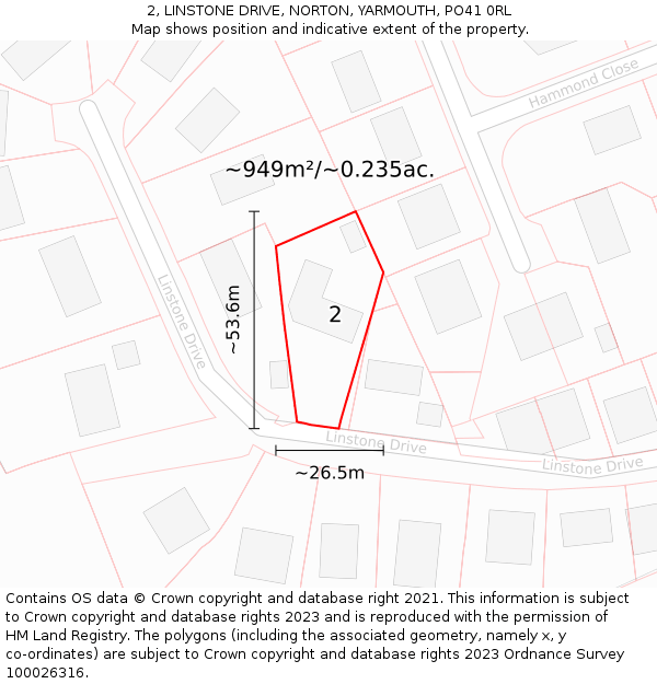 2, LINSTONE DRIVE, NORTON, YARMOUTH, PO41 0RL: Plot and title map