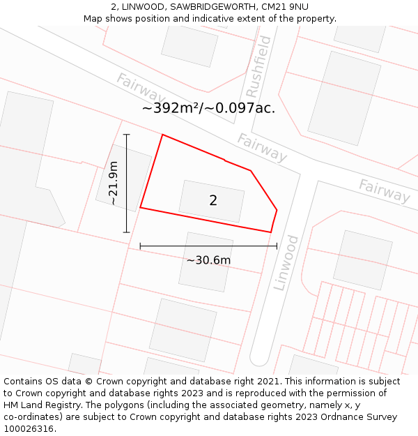 2, LINWOOD, SAWBRIDGEWORTH, CM21 9NU: Plot and title map