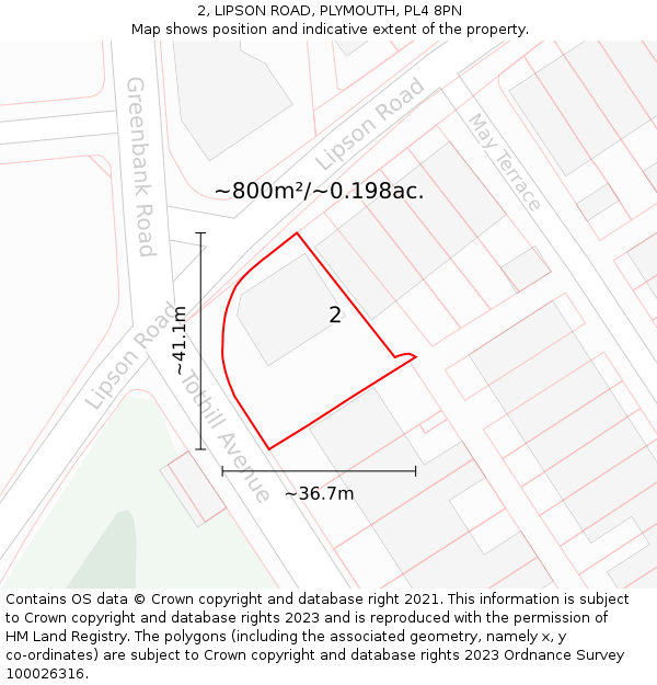 2, LIPSON ROAD, PLYMOUTH, PL4 8PN: Plot and title map