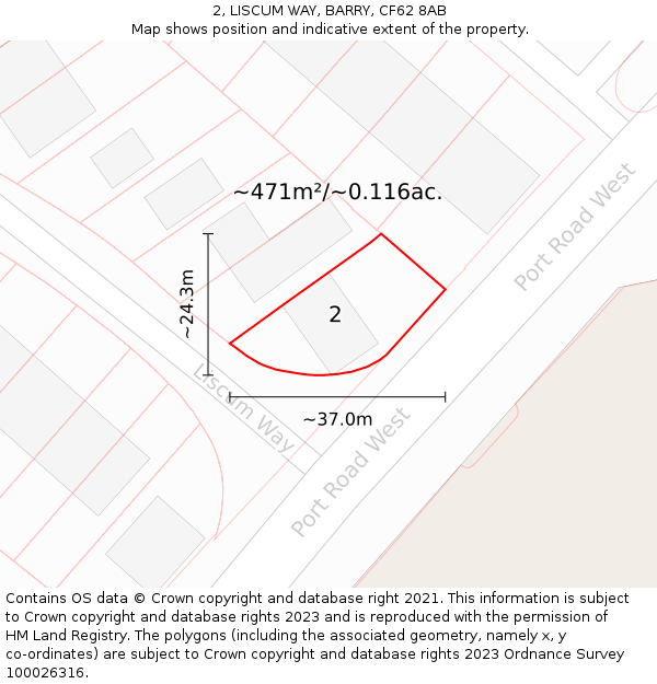 2, LISCUM WAY, BARRY, CF62 8AB: Plot and title map