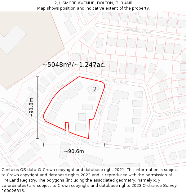 2, LISMORE AVENUE, BOLTON, BL3 4NR: Plot and title map