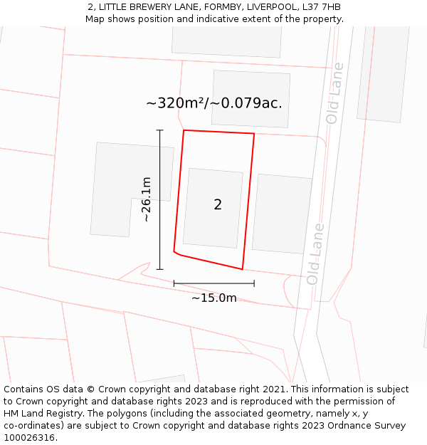 2, LITTLE BREWERY LANE, FORMBY, LIVERPOOL, L37 7HB: Plot and title map