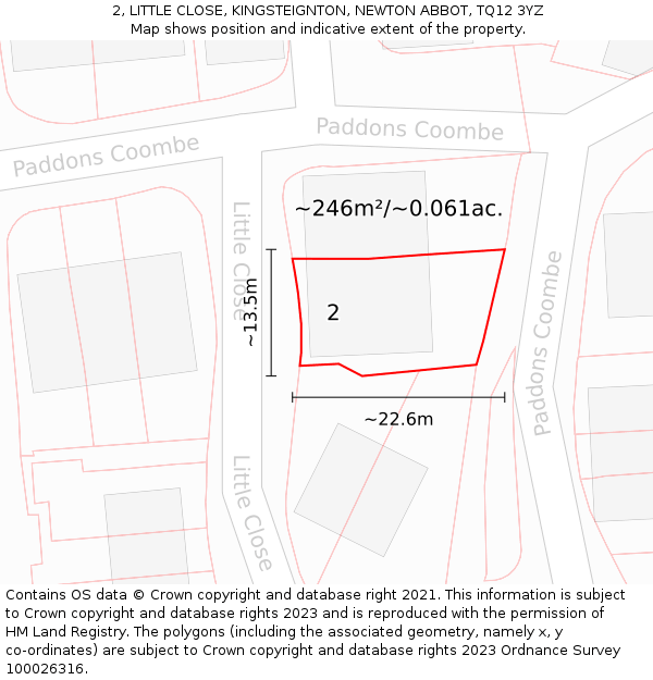 2, LITTLE CLOSE, KINGSTEIGNTON, NEWTON ABBOT, TQ12 3YZ: Plot and title map