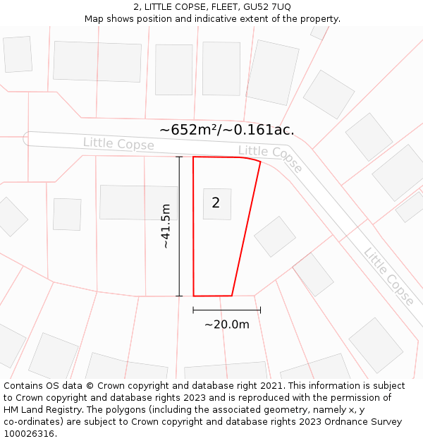 2, LITTLE COPSE, FLEET, GU52 7UQ: Plot and title map