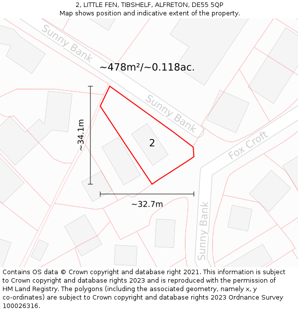 2, LITTLE FEN, TIBSHELF, ALFRETON, DE55 5QP: Plot and title map