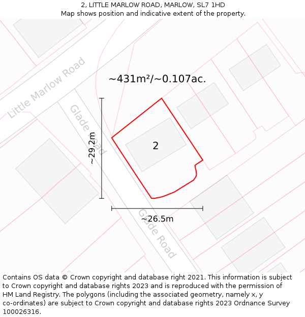 2, LITTLE MARLOW ROAD, MARLOW, SL7 1HD: Plot and title map