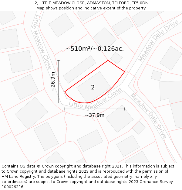 2, LITTLE MEADOW CLOSE, ADMASTON, TELFORD, TF5 0DN: Plot and title map