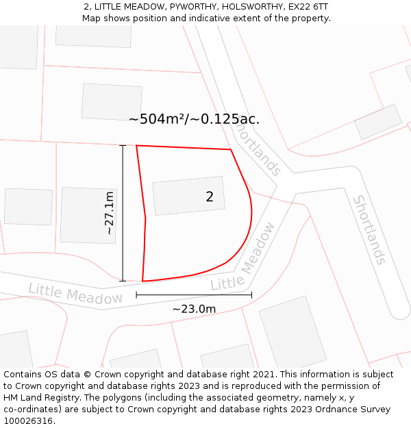 2, LITTLE MEADOW, PYWORTHY, HOLSWORTHY, EX22 6TT: Plot and title map