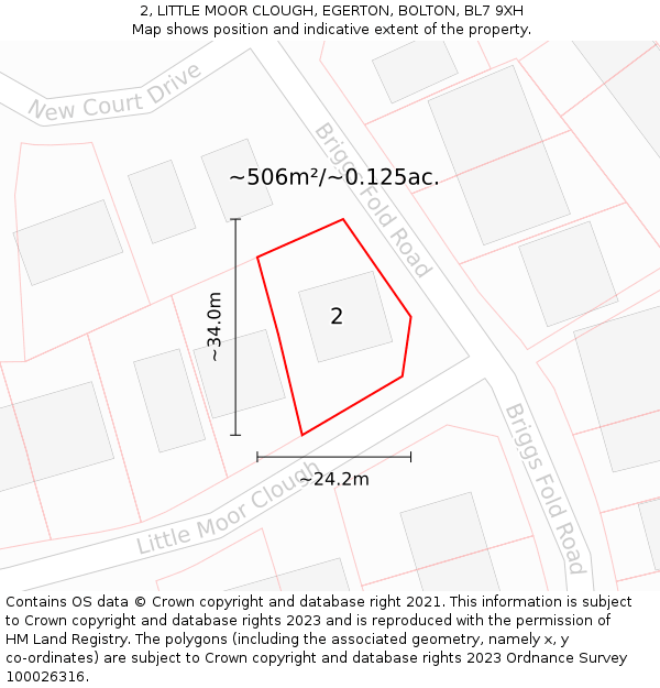 2, LITTLE MOOR CLOUGH, EGERTON, BOLTON, BL7 9XH: Plot and title map