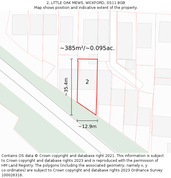 2, LITTLE OAK MEWS, WICKFORD, SS11 8GB: Plot and title map