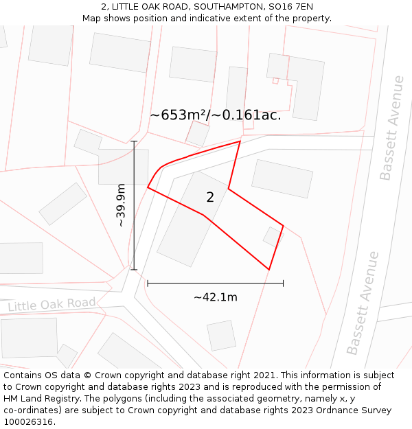 2, LITTLE OAK ROAD, SOUTHAMPTON, SO16 7EN: Plot and title map