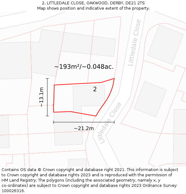 2, LITTLEDALE CLOSE, OAKWOOD, DERBY, DE21 2TS: Plot and title map