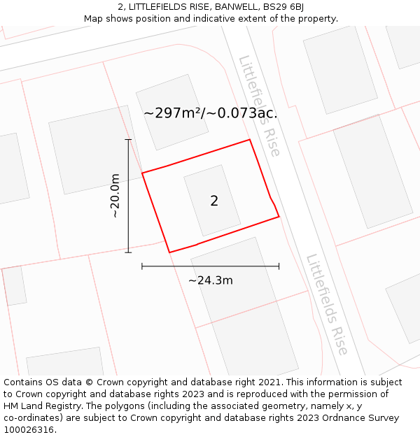 2, LITTLEFIELDS RISE, BANWELL, BS29 6BJ: Plot and title map