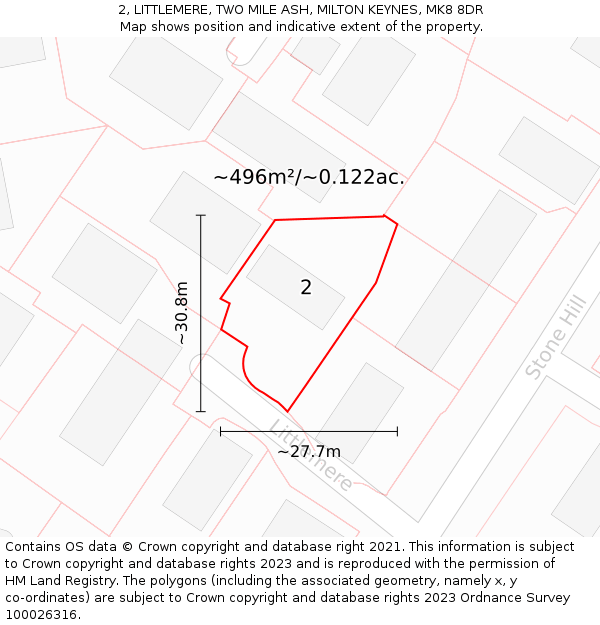 2, LITTLEMERE, TWO MILE ASH, MILTON KEYNES, MK8 8DR: Plot and title map