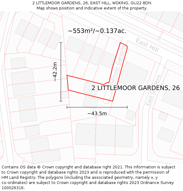 2 LITTLEMOOR GARDENS, 26, EAST HILL, WOKING, GU22 8DN: Plot and title map
