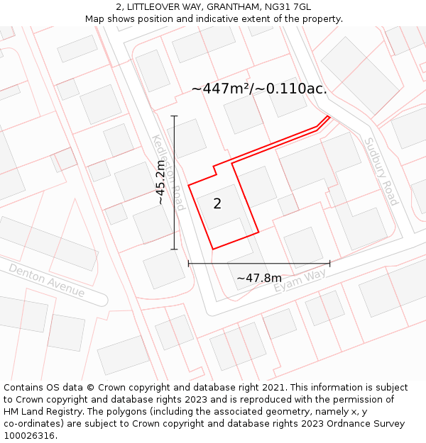 2, LITTLEOVER WAY, GRANTHAM, NG31 7GL: Plot and title map