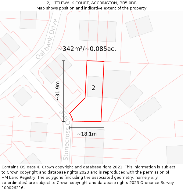 2, LITTLEWALK COURT, ACCRINGTON, BB5 0DR: Plot and title map