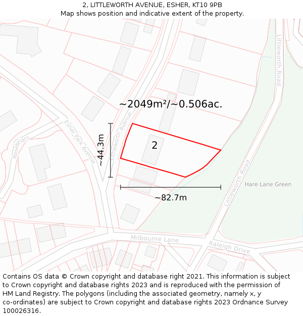 2, LITTLEWORTH AVENUE, ESHER, KT10 9PB: Plot and title map