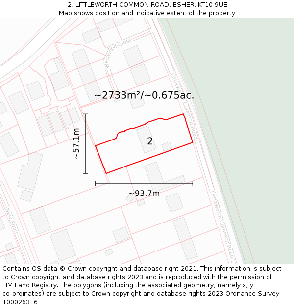 2, LITTLEWORTH COMMON ROAD, ESHER, KT10 9UE: Plot and title map