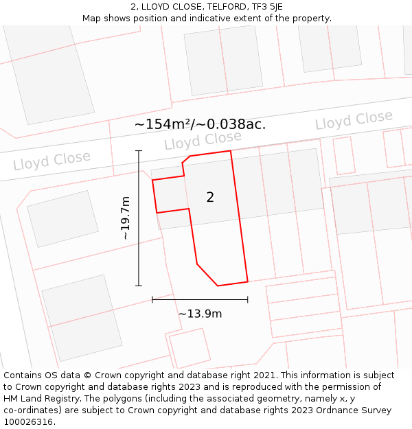 2, LLOYD CLOSE, TELFORD, TF3 5JE: Plot and title map